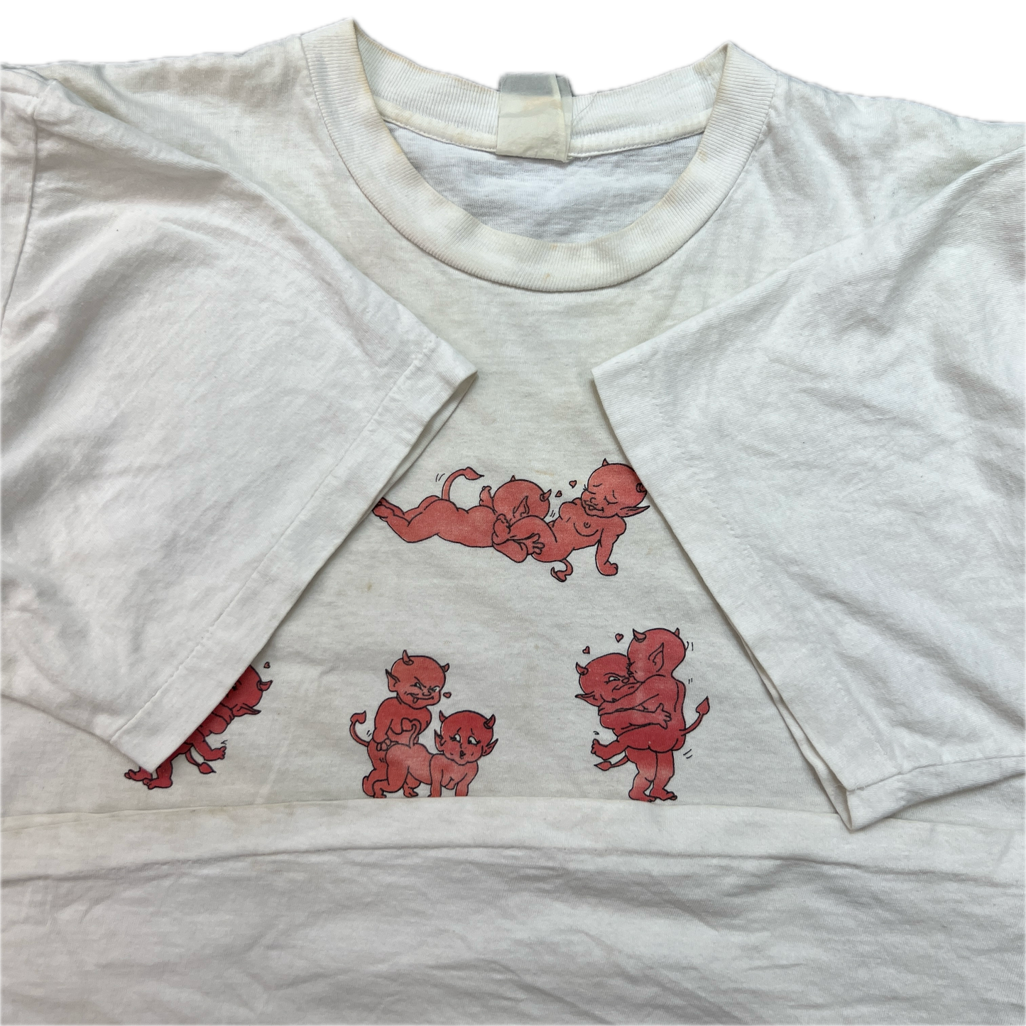 Vintage 90s Devils Sex Positions All Over Print Demons Graphic White Tee
